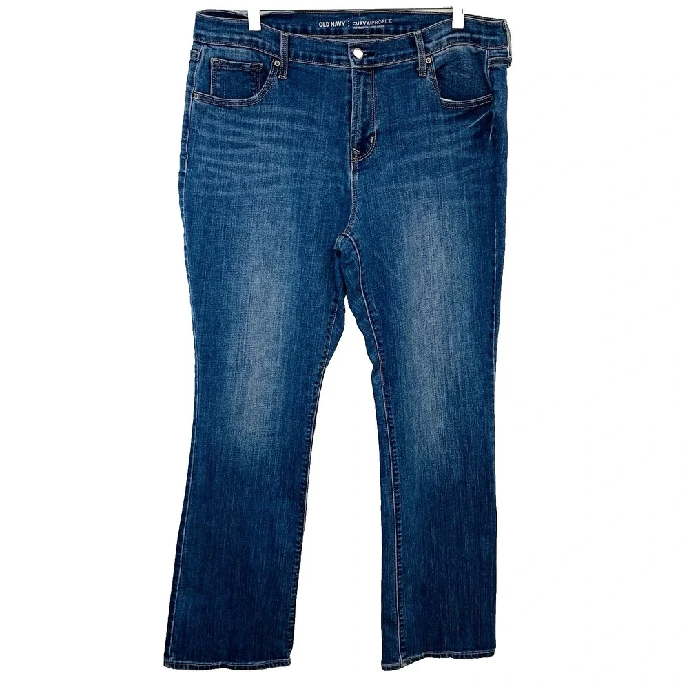 Old Navy Curvy Blue Straight Jeans Woman 14 Mid Rise Casual Work Western Classic